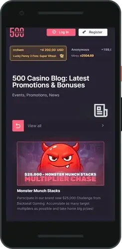 500Casino promotions on a phone